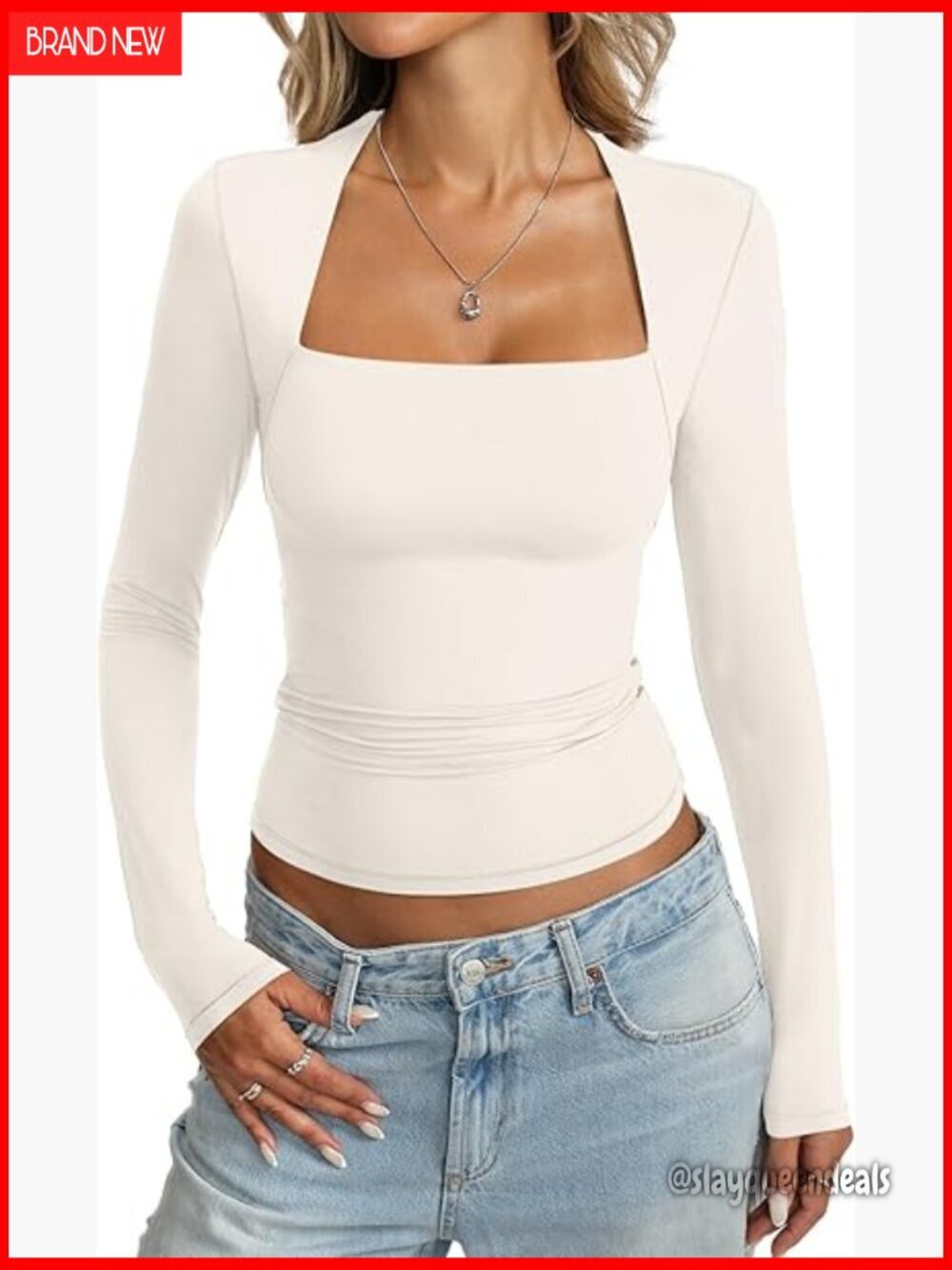 Double Lined Long Sleeve Square Neck Fitted T-Shirt Y2K Fashion Top